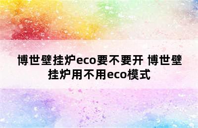 博世壁挂炉eco要不要开 博世壁挂炉用不用eco模式